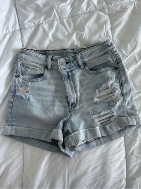 American Eagle Outfitters Light Blue Distressed Rolled-Hem Jean Shorts